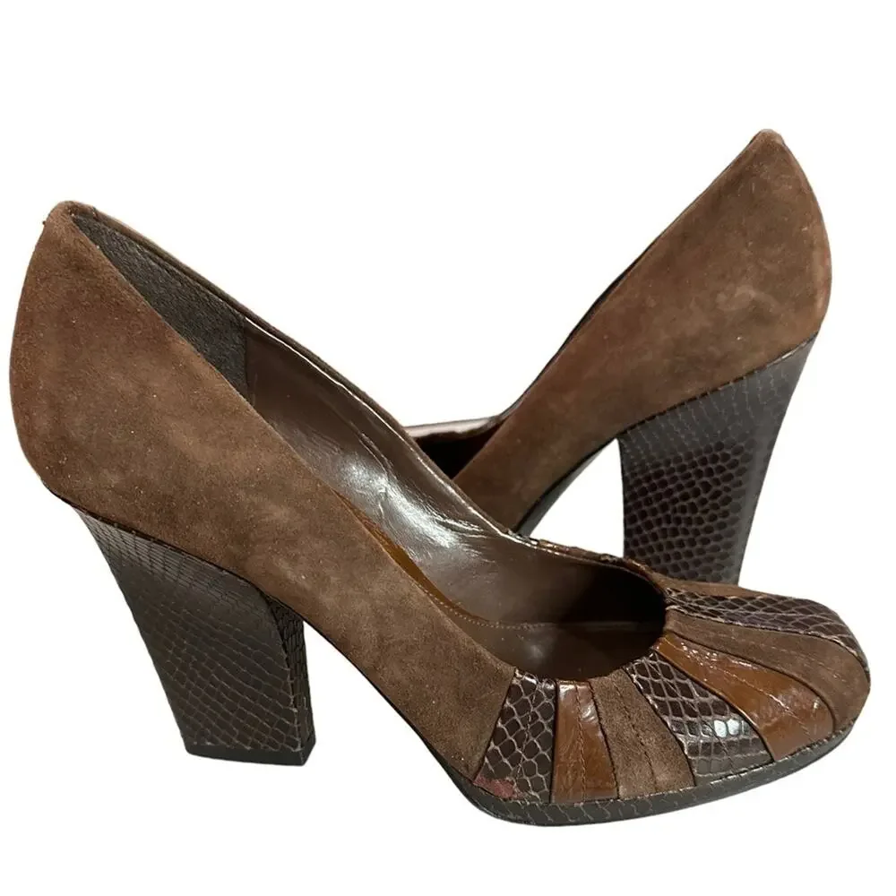 ENZO Angiolini Saniko brown eel suede patent‎ leather size 7M - Picture 9 of 16